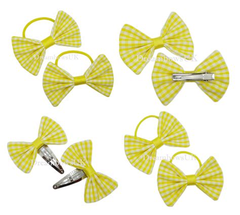 Yellow Gingham Fabric Hair Bows Summer Gingham Hair Accessories