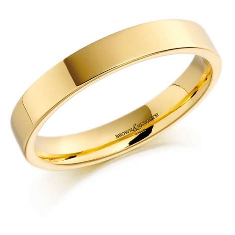 Brown And Newirth Ladies 3mm Medium Flat Top Wedding Ring In 18ct Yellow