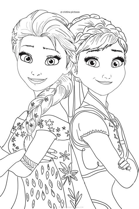 Download Elsa And Anna Colouring PNG - Coloring pages on Supercoloring