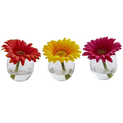 Nearly Natural Gerbera Daisy Artificial Arrangement In Glass Vase Set