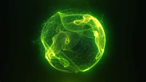 Abstract Green Looped Energy Sphere Of Particles And Waves Of Magical
