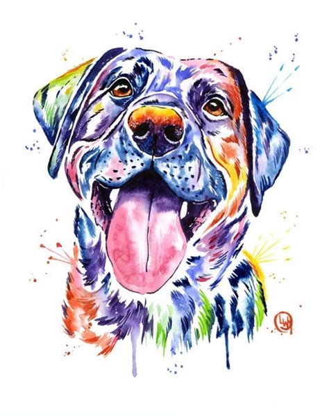 Black Lab Print Labrador Retriever Colorful Watercolor Etsy Dog