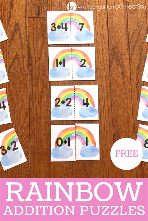 Free Printable Rainbow Addition Puzzles For Kindergarten Rainbow