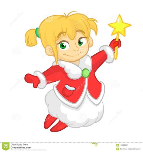 Cute Cartoon Christmas Angel Character Flying And Holding