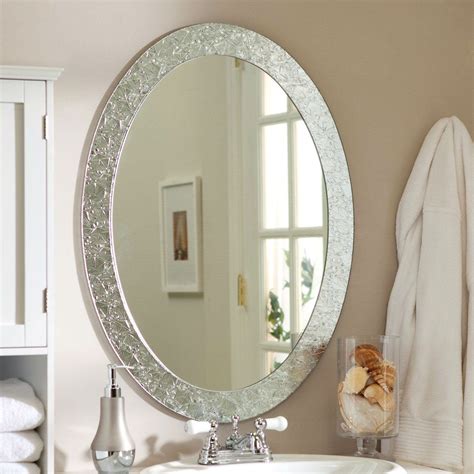 Oval Frame Less Bathroom Vanity Wall Mirror With Elegant Crystal Border Oval Mirror Bathroom
