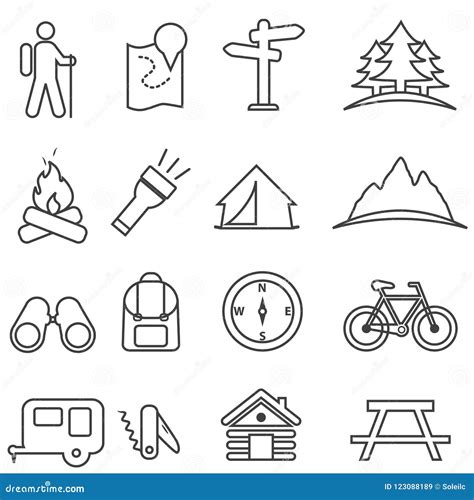 Leisure Camping Recreation And Outdoor Activities Line Icon Set Stock