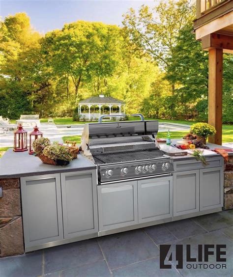 Outdoor Kitchen Stainless Cabinets In Stone Gray Stainless By Deck 4