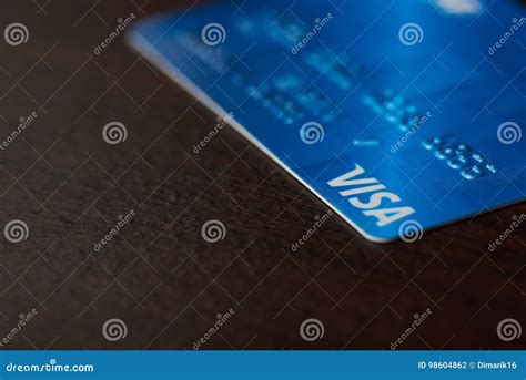 Blue Visa Card On Wooden Background Editorial Photography Image Of