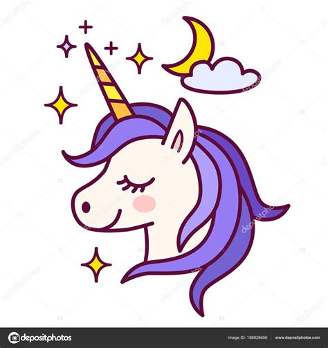Cute Unicorn With Sparkles And Moon Vector Illustration Simple — Stock