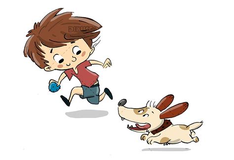 Niño Jugando Con Un Perro Corren Y Juegan Dibustock Dibujos E