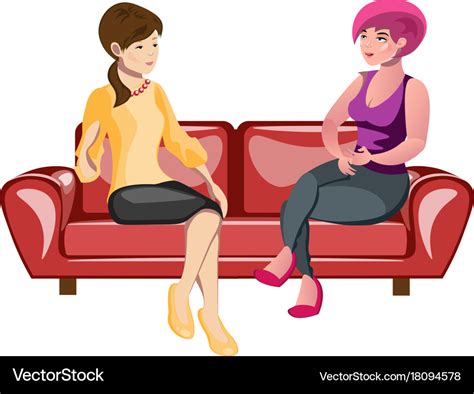 Two Women Sitting On A Sofa Royalty Free Vector Image