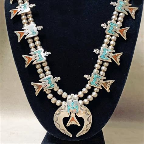 Tommy Singer Navajo Squash Blossom Necklace In Sterling Silver Coral