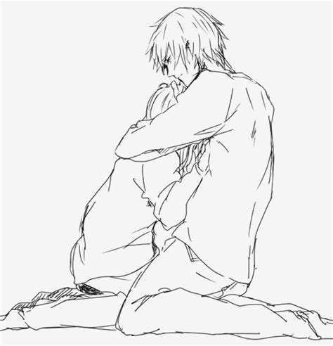 Anime Sad Hug Drawing