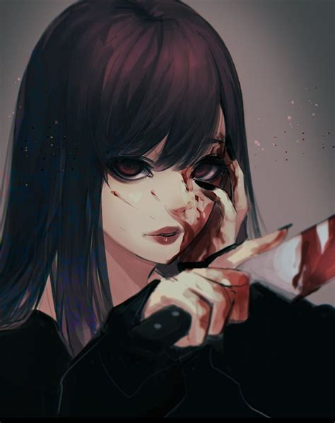 Animegirl Killer Knife Blood Anime Eyes Anime Girl With Black