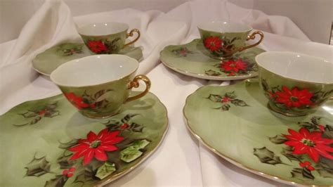 Vintage Lefton China Christmas Holiday Snack Set 8 Pieces