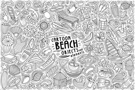 Vector Doodle Cartoon Set Of Summer Beach Theme Objects And Symbols