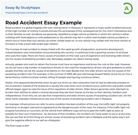 Road Accident Essay Example Studyhippo Com