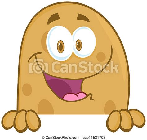 Potato Character Over A Sign Potato Cartoon Mascot Character Over A