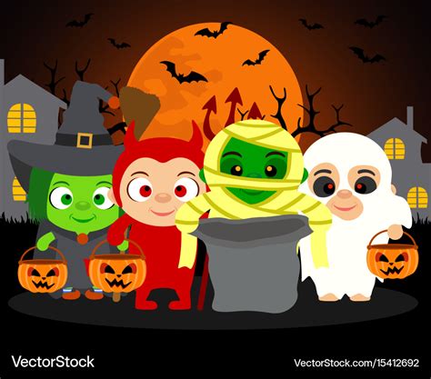 Trick Or Treat Halloween Background With Kids Vector Image