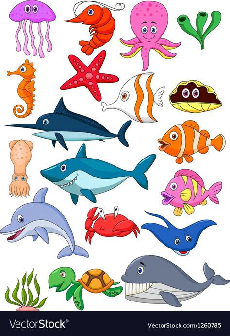Vector Illustration Of Sea Life Cartoon Set Download A Free Preview Or