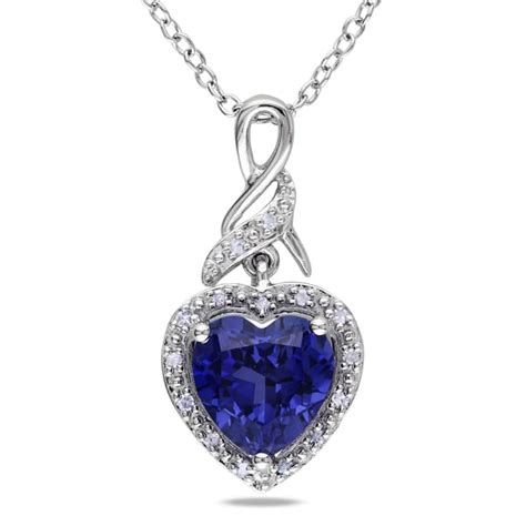 Shop Miadora Sterling Silver Created Blue Sapphire And Diamond Necklace