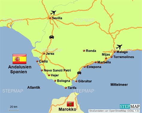 Karte von spanien mit den wichtigsten städten sowie den nachbarstaaten. StepMap - Andalusien 2019 - Landkarte für Spanien