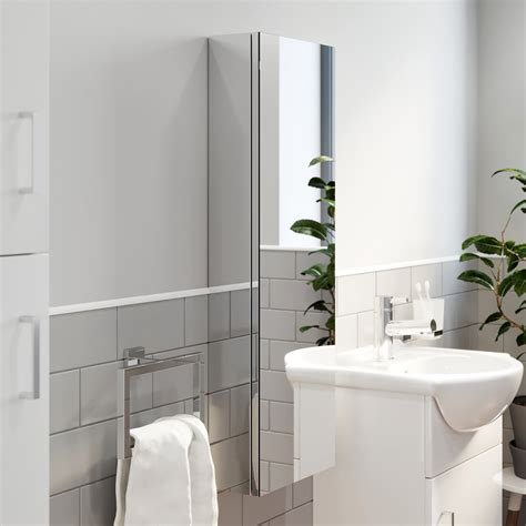 Tall Bathroom Mirror Cabinet 1 Door Stainless Steel Wall Mounted Pre