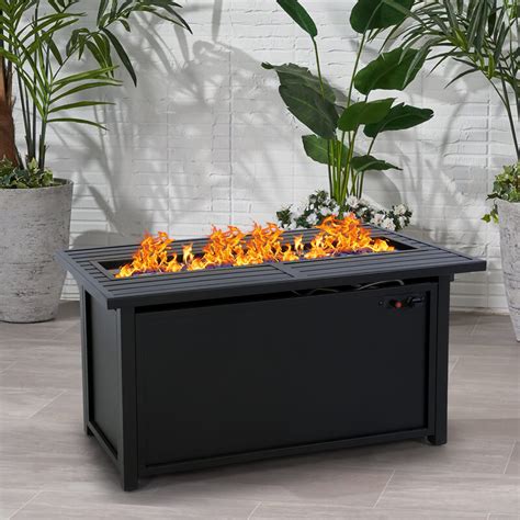 Phi Villa Gas Fire Pit Table 45 Inch Large Long Rectangular Outdoor Patio Propane 50000 Btu