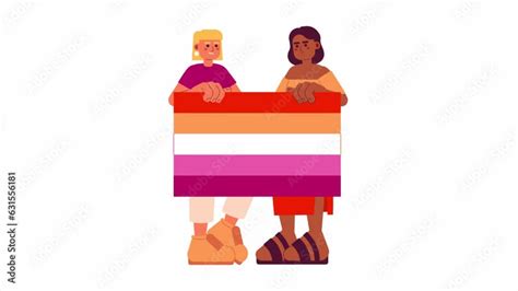 Interracial Gay Girls With Lesbian Flag 2d Animation Lgbtq Pride Parade 4k Video Motion Graphic