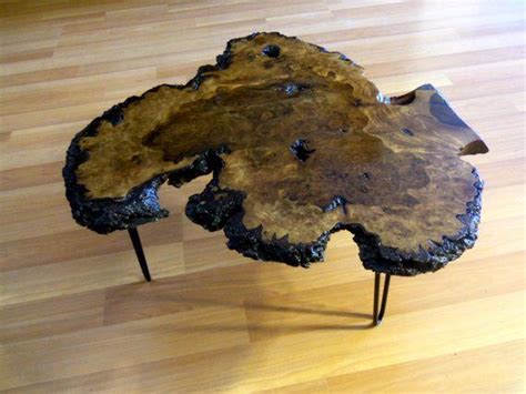 Walnut Burl Tree Table Live Edge Wood Hairpin Legs Wood Slab