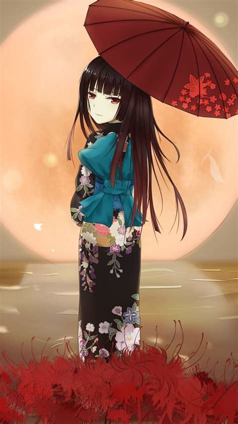 Download 750x1334 Anime Girl Kimono Japanese Outfit