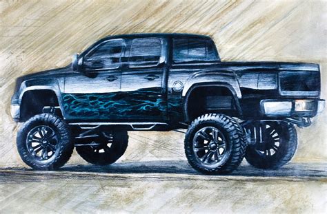 Sketch Of Black Lifted Chevrolet Silverado Truck Drawing Ideas