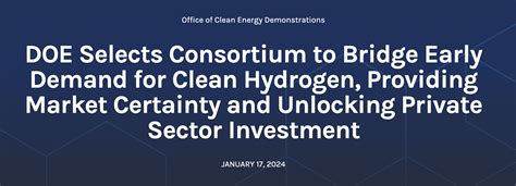 Doe Selects Consortium To Bridge Early Demand For Clean Hydrogen