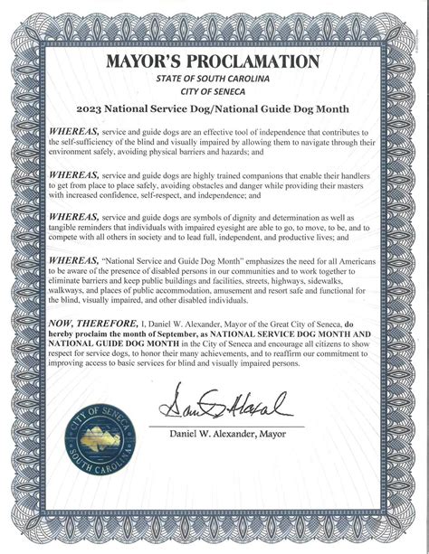 Mayors Proclamation National Serviceguide Dog Month 2023 City