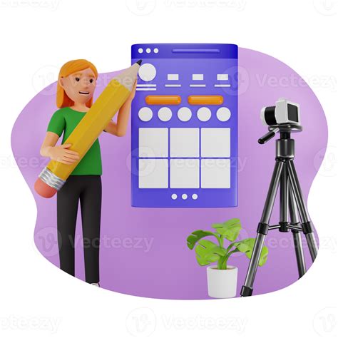 Female Social Media Influencer Making Videos, 3D Character Illustration