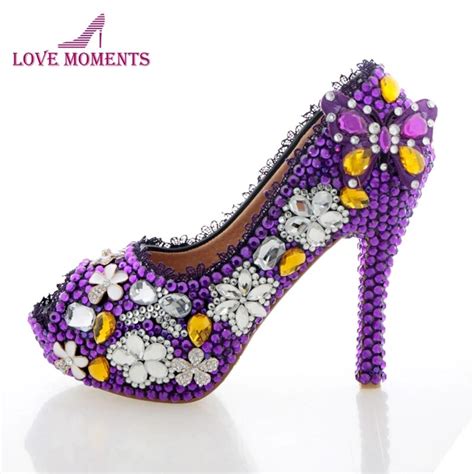 Purple Wedding Shoes Crystal High Heel Bridal Shoes Handmade Nightclub