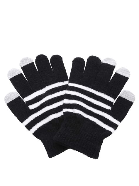 black and white striped knit gloves shein uk