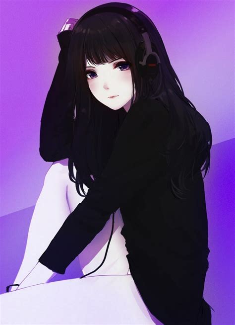 Download 840x1160 Wallpaper Headphone Cute Anime Girl Black Hoodie Iphone 4 Iphone 4s Ipod