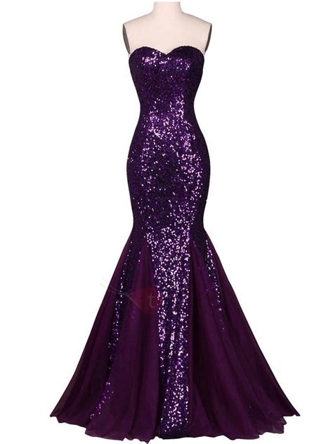 Grace Purple Sequins Mermaid Prom Dresssweetheart Sleeveless Party