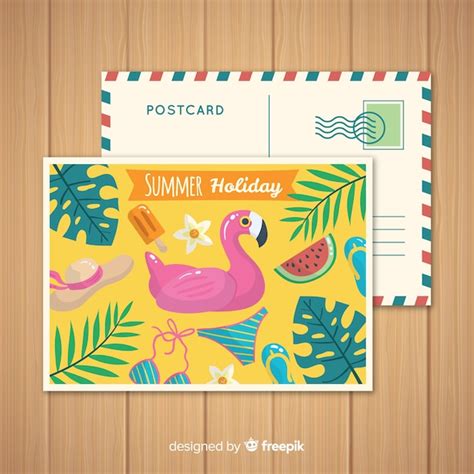 Free Vector Flat Summer Holiday Postcard