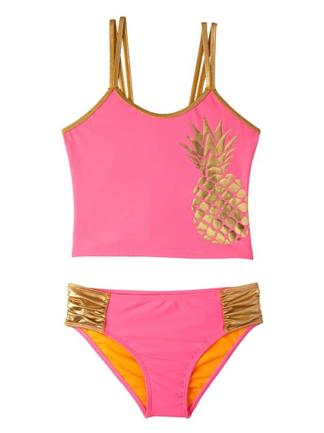 Foil Pineapple Tankini Swimsuit Little Girls And Big Girls