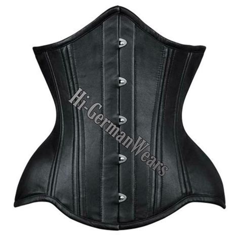 women black leather underbust corset double steel boned under etsy