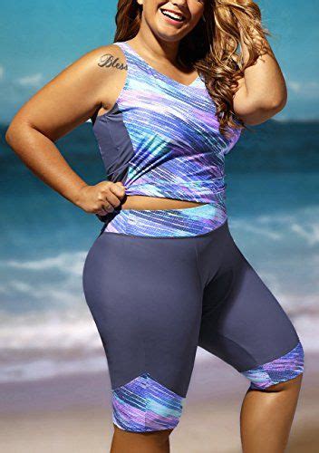 Pattrily Womens Women S Plus Size Rash Guard Capris Tankini Set Athletic Swimwear S 5xl Size