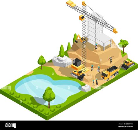 Commercial Building Construction 3d Isometric Vector Concept For