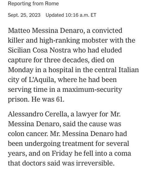 Sicilian Mafia Boss Dies In Jail Today After Not Long Being Caught From A 30 Yr Manhunt R
