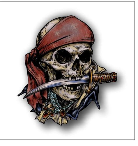 Pirate Skull With Knife Sticker Decal Free Shipping Vinyl