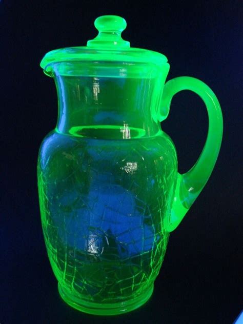 Green Uranium Depression Glass Pitcher With Lid