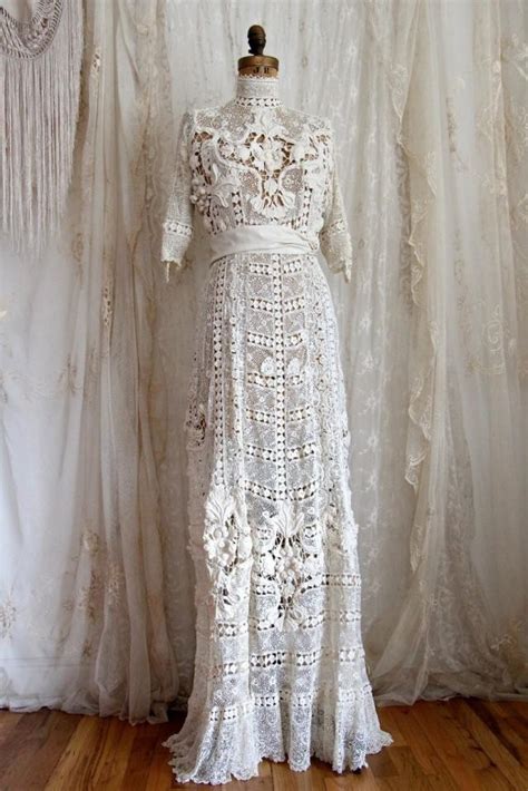 It took us months to design, crochet, sew and make improvements. Authentic Antique Wedding Gown / Titanic / Irish Crochet ...