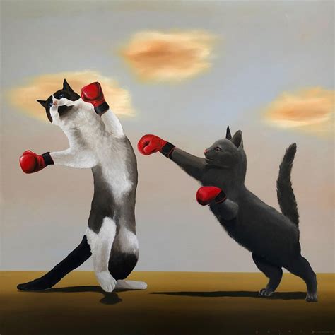 Cat Fight By Robert Deyber Cat Art Whimsical Art Catfight