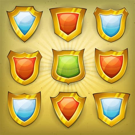 Shield Security Icons For Ui Game Stock Vector Illustration Of Bright